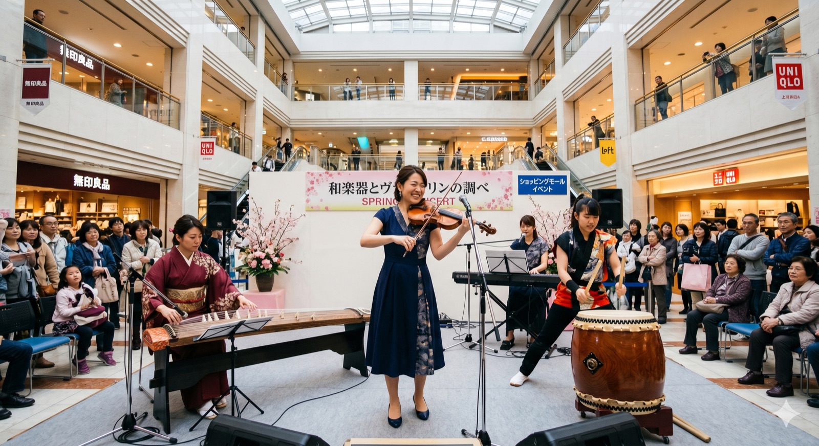 生演奏派遣 - ショッピングモールでの和楽器とバイオリンの生演奏
