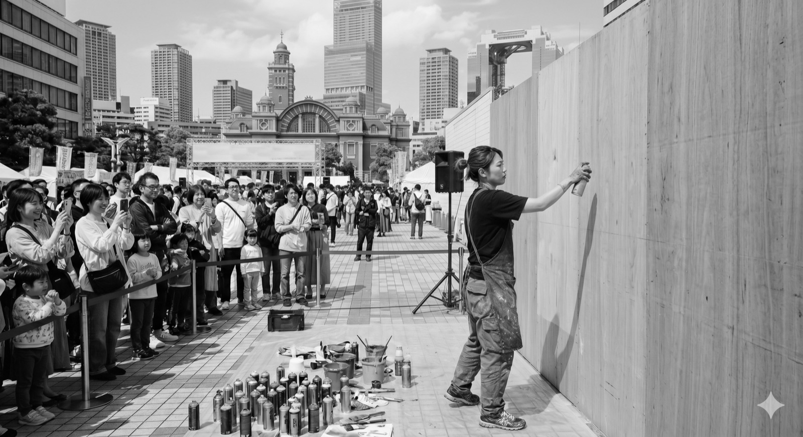 ライブペイントパフォーマンス - 観客の前でアーティストが壁画を制作